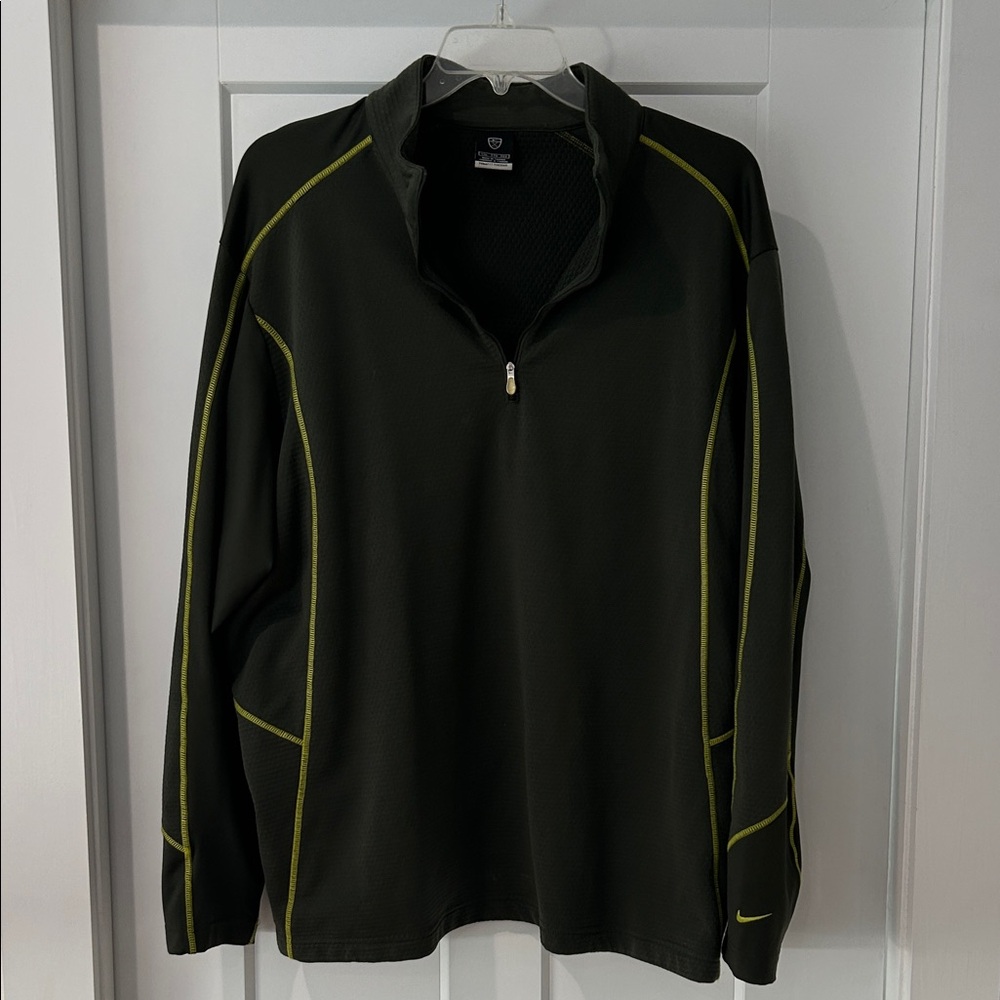 Nike Dark Green and Yellow Quarter-Zip Pullover